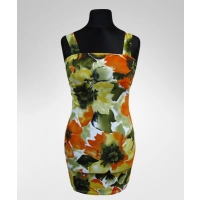 Sukienka plażowa na szelkach - pomarańczowe kwiaty