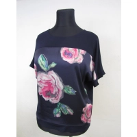 Bluzka kimono - granatowa z różowym kwiatem