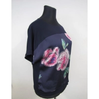 Bluzka kimono - granatowa z różowym kwiatem