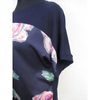 Bluzka kimono - granatowa z różowym kwiatem