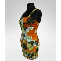 Sukienka plażowa na szelkach - pomarańczowe kwiaty