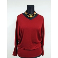 Adelle - luźna bluzka kimono z dekoltem i ściągaczami - rubinowa