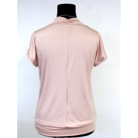 Bluzka krótki rękaw z lejącym dekoltem typu woda - pudrowa