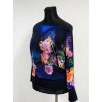 Bluzka kimono granatowa + pudrowe róże