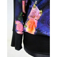 Bluzka kimono czarna + pudrowe róże