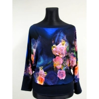 Bluzka kimono granatowa + pudrowe róże