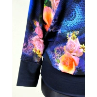 Bluzka kimono granatowa + pudrowe róże