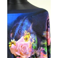 Bluzka kimono granatowa + pudrowe róże