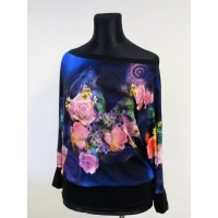 Bluzka kimono czarna + pudrowe róże