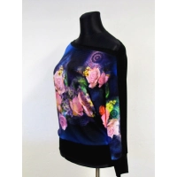 Bluzka kimono czarna + pudrowe róże