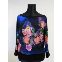 Bluzka kimono czarna + pudrowe róże