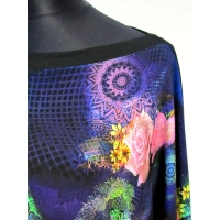 Bluzka kimono czarna + pudrowe róże