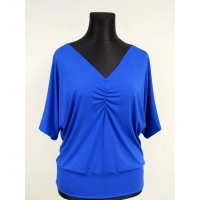 Bluzka Marika kimono z dekoltem i marszczeniem - chabrowa