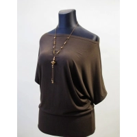 Bluzka Shade maxi kimono dekolt łódka - ciemny brąz