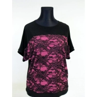 Bluzeczka z szydełkową koronką czarno/wrzosowa