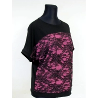 Bluzeczka z szydełkową koronką czarno/wrzosowa