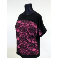 Bluzeczka z szydełkową koronką czarno/wrzosowa