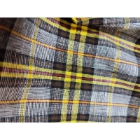 Kreszowana tkanina KRATA kratka szary musztarda złota nitka