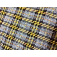 Kreszowana tkanina KRATA kratka szary musztarda złota nitka