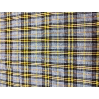 Kreszowana tkanina KRATA kratka szary musztarda złota nitka