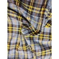 Kreszowana tkanina KRATA kratka szary musztarda złota nitka