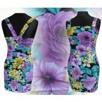 Sukienka plażowa - fioletowe i żółte kwiaty