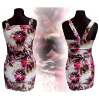 Sukienka plażowa - amarantowe i beżowe kwiaty