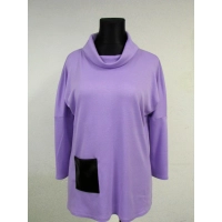 Tunika liliowa z kieszenią z wężowej czarnej eko-skórki