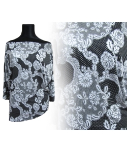 Tunika kimono z czarno/białym wzorem kwiatowym