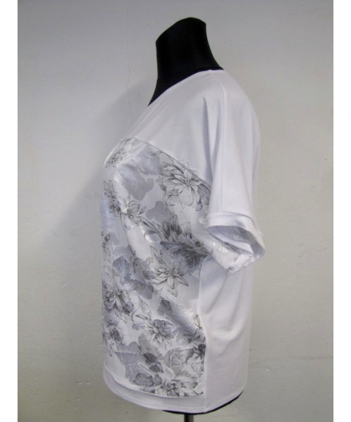 Bluzka kimono - biała ze srebrnymi kwiatami