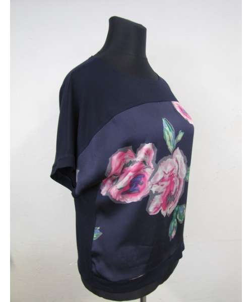 Bluzka kimono - granatowa z różowym kwiatem