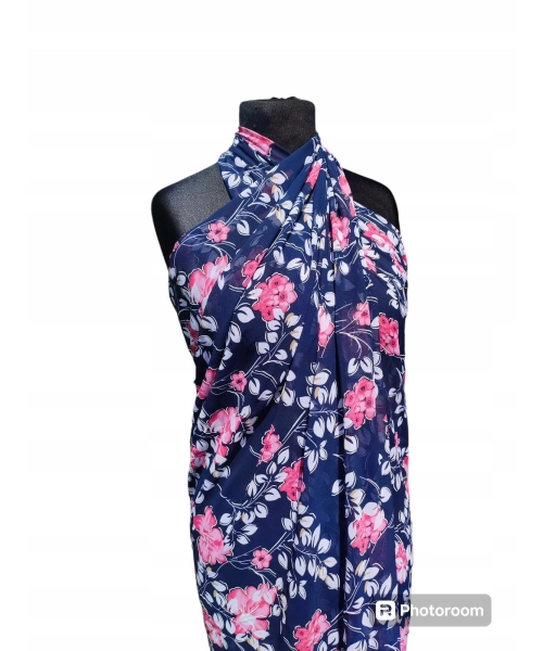 Duża sukienka plażowa - eleganckie PAREO XXL szyfon różowe kwiaty