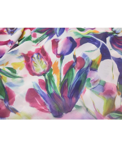 Duża sukienka plażowa - eleganckie PAREO XXL szyfon fioletowe kwiaty