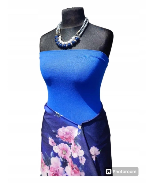 Krótki top damski plażowy Bluzka bez ramiączek - chabrowy