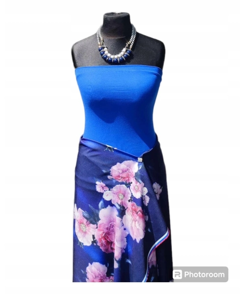 Krótki top damski plażowy Bluzka bez ramiączek - chabrowy