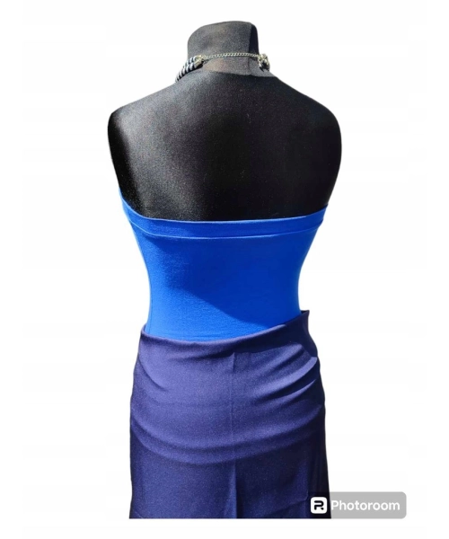 Krótki top damski plażowy Bluzka bez ramiączek - chabrowy