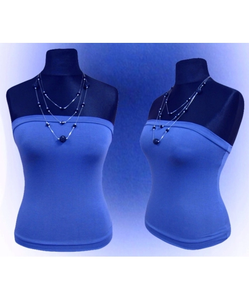 Krótki top damski plażowy Bluzka bez ramiączek - chabrowy