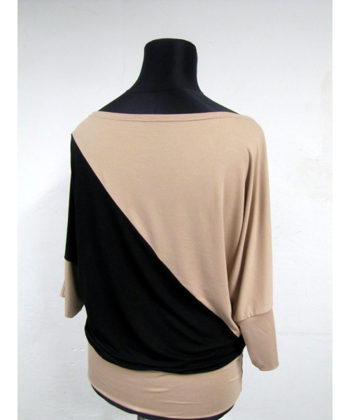 Bluzka Aga dwukolorowe kimono asymetryczne capucino/czarny