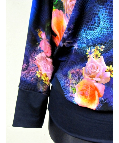 Bluzka kimono granatowa + pudrowe róże