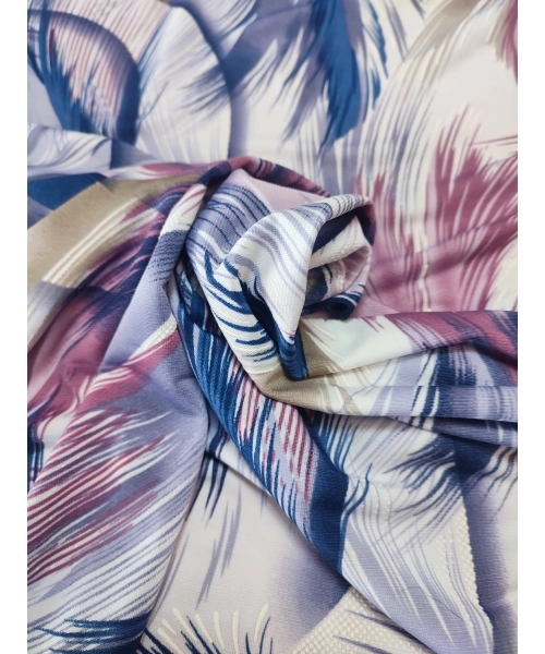 Elastyczna dzianina Jersey - fioletowe i niebieskie piórka