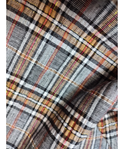 Kreszowana tkanina KRATA kratka szary MOCCA złota nitka