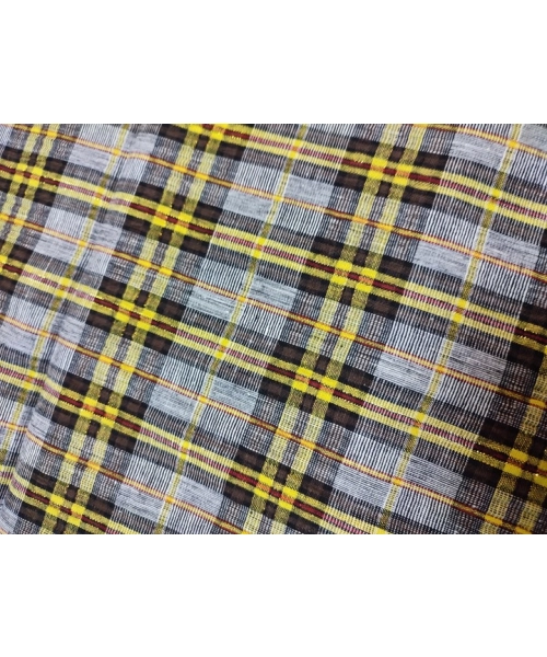 Kreszowana tkanina KRATA kratka szary musztarda złota nitka