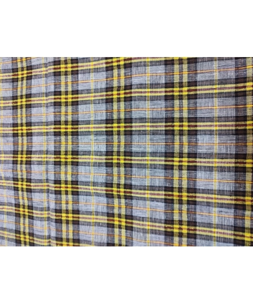 Kreszowana tkanina KRATA kratka szary musztarda złota nitka