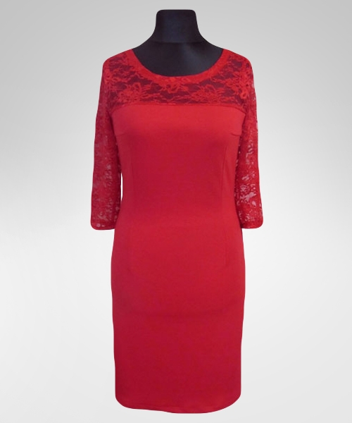Sukienka Michelle - ołówkowa z czerwoną koronką