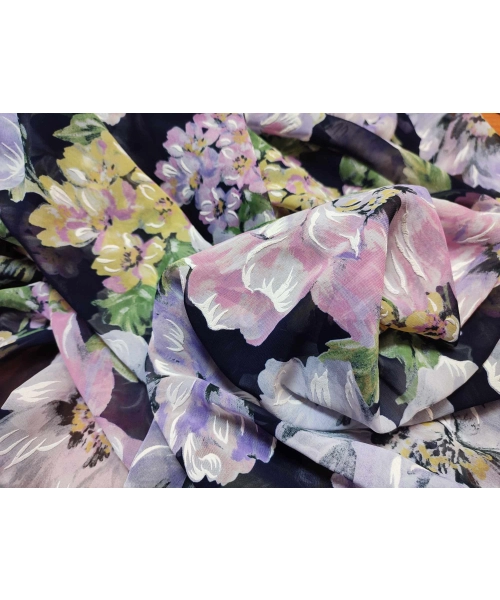 Duża sukienka plażowa - eleganckie PAREO XXL szyfon liliowe kwiaty