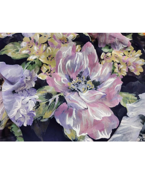 Duża sukienka plażowa - eleganckie PAREO XXL szyfon liliowe kwiaty