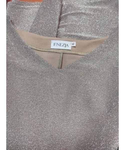 Wieczorowa tunika błyszcząca brokatem beżowa - luźny fason