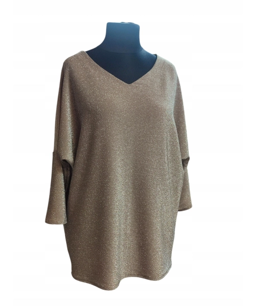 Wieczorowa tunika błyszcząca brokatem beżowa - luźny fason