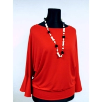 Bluzeczka dzianinowa z długim rękawem z falbanką - czerwona