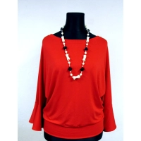 Bluzeczka dzianinowa z długim rękawem z falbanką - czerwona